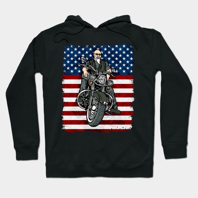 USA Biker American Flag Motorcycle Hoodie by RadStar